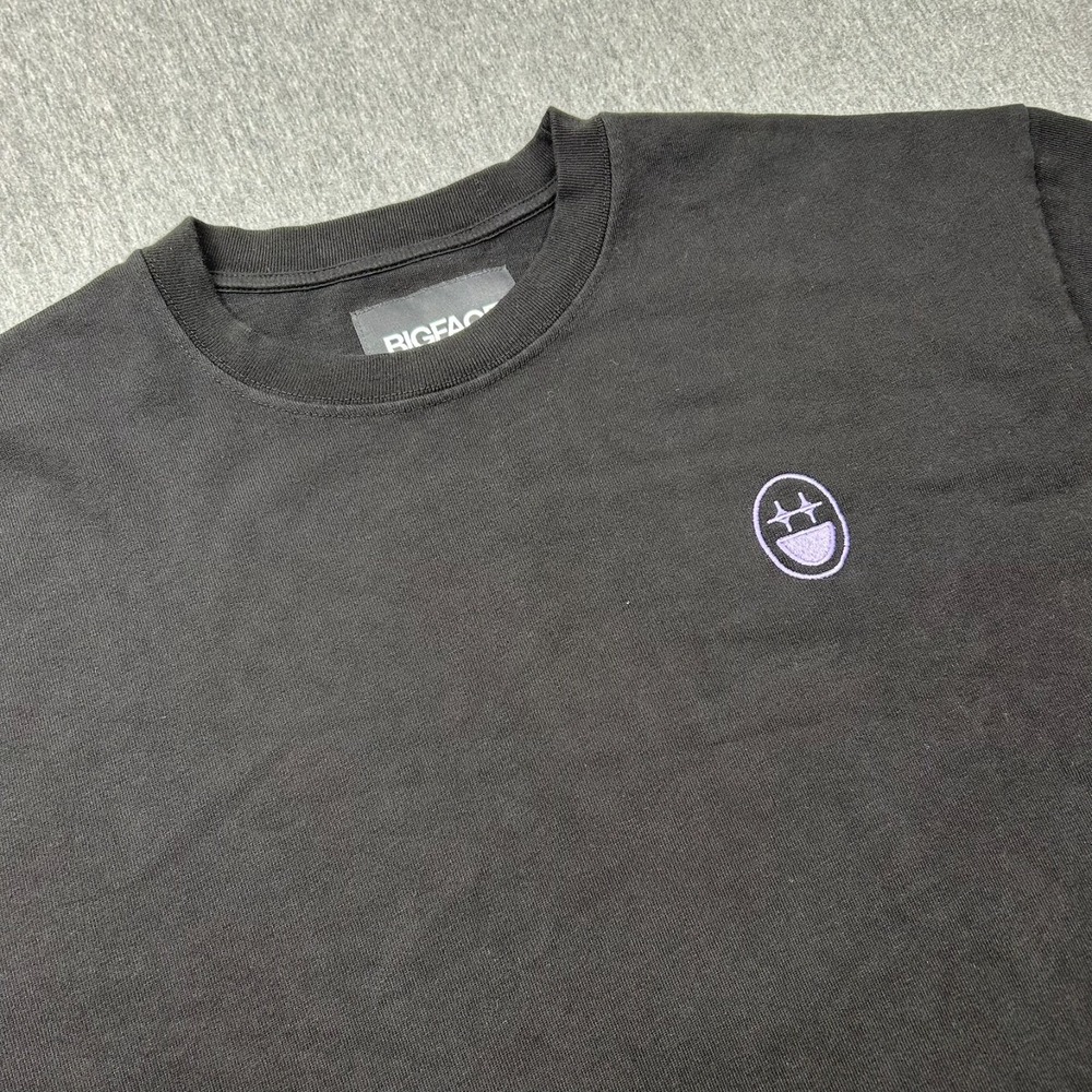 BigFace Core Heavyweight Tshirt Mens XL Black Short Sleeve Embroidered Smiley US